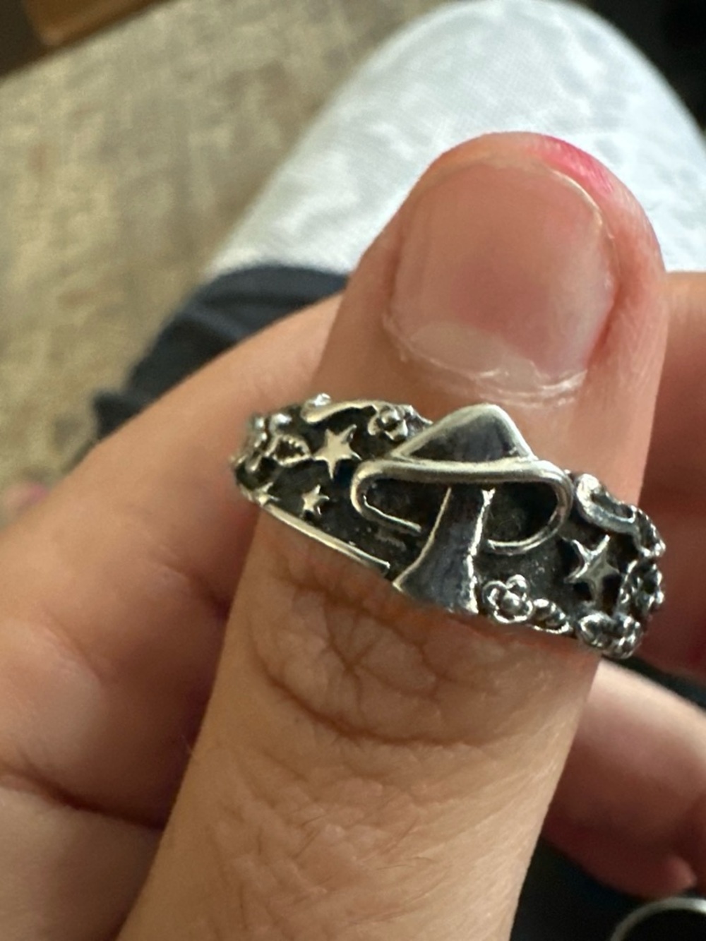Sterling Silver Mushroom Motif Men's Ring - Silver